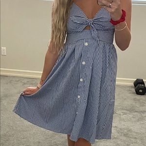 COPY - Blue and White Gingham Tie Front Dress